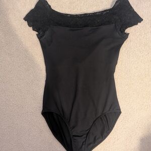 Like New So Danca Black Lace Short Sleeve Leotard, Size Large